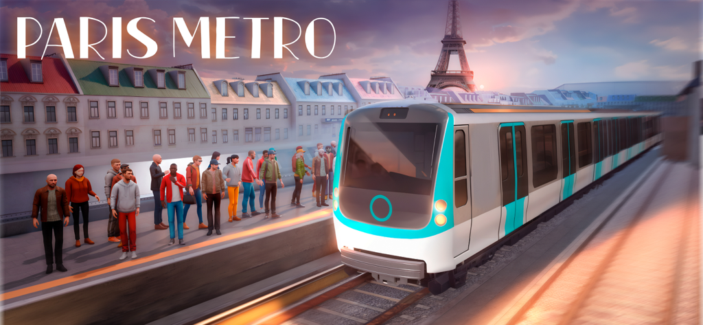 Paris Métro: Subway Ride - Paris Metro train simulator showing a subway at a platform with the Eiffel Tower in the background