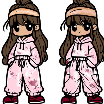 girl with baggy pants, side bangs, a headband, and long hair