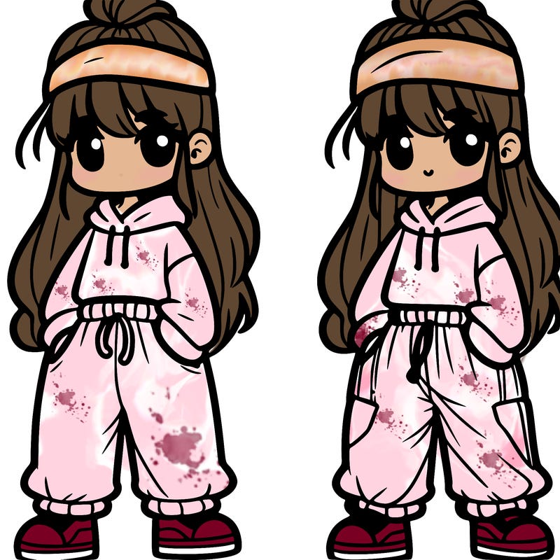 girl with baggy pants, side bangs, a headband, and long hair