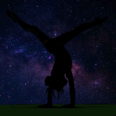 realistic gymnastic hand stand girl in four splits