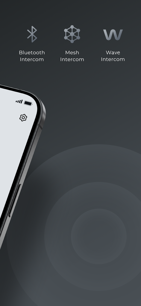 Sena Motorcycles - Interface de l'application Sena Motorcycles affichant les options de connexion d'intercom Bluetooth Mesh et Wave