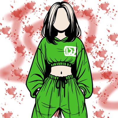 realistic girl faceless with baggy pants and a crop top