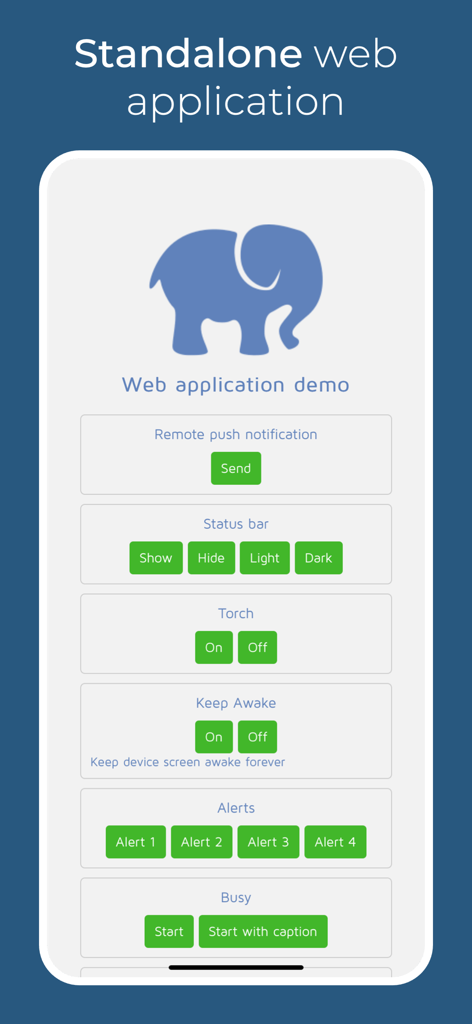 phpwin - phpwin standalone web application demo interface showing native hardware and UI controls