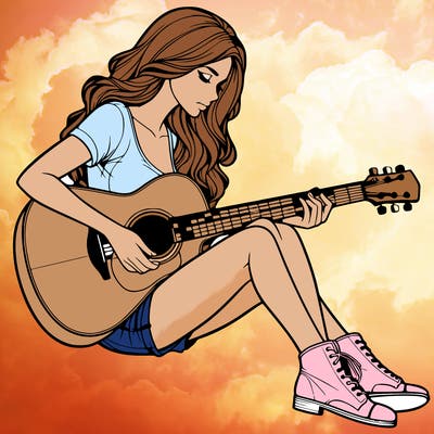 realistic woman play guitar
