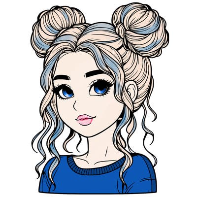 realistic girl with two buns in her hair