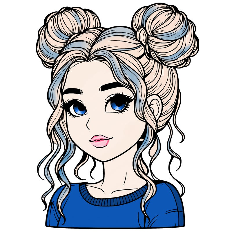 realistic girl with two buns in her hair