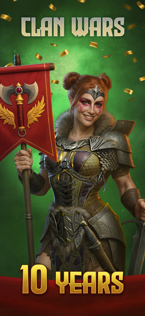 Female Viking warrior celebrating 10 years of Clan Wars