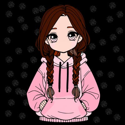 a realistic girl with a oversized hoodie and she has braids