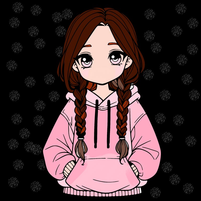 a realistic girl with a oversized hoodie and she has braids