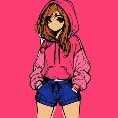 realistic girl in shorts and hoodie