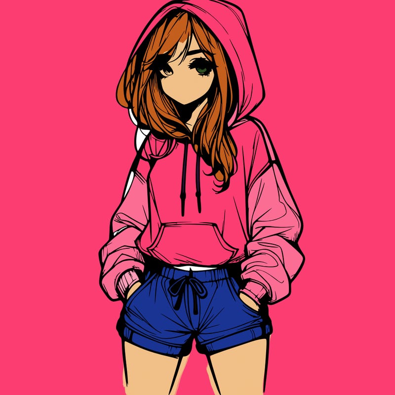 realistic girl in shorts and hoodie