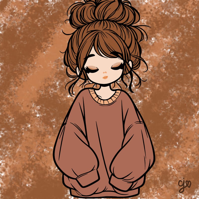 girl with baggy sweatshirt and messy bun