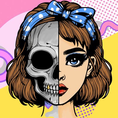 realistic girl with half skull mask