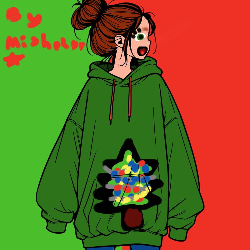 realistic girl with a oversized sweatshirt on and a bun