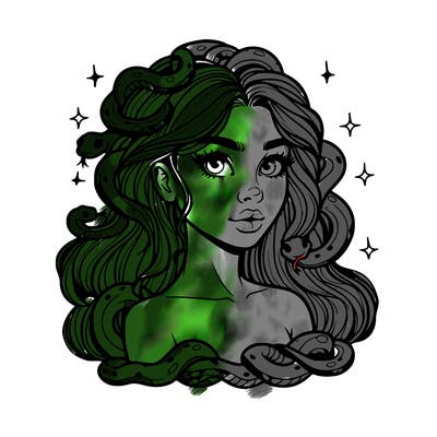 realistic girl with snakes as hair