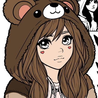 realistic girl in a bear hoodie