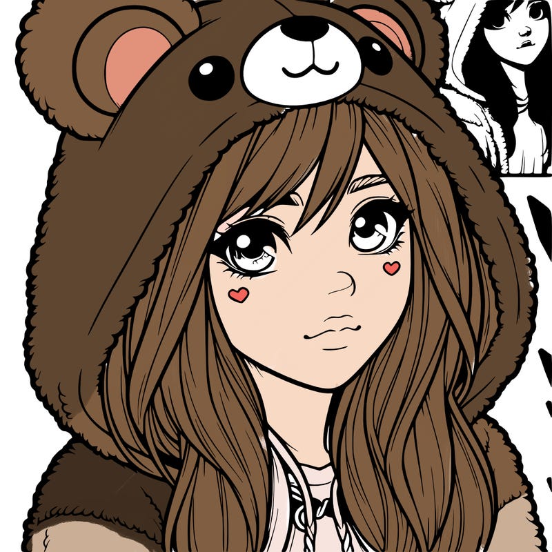 realistic girl in a bear hoodie