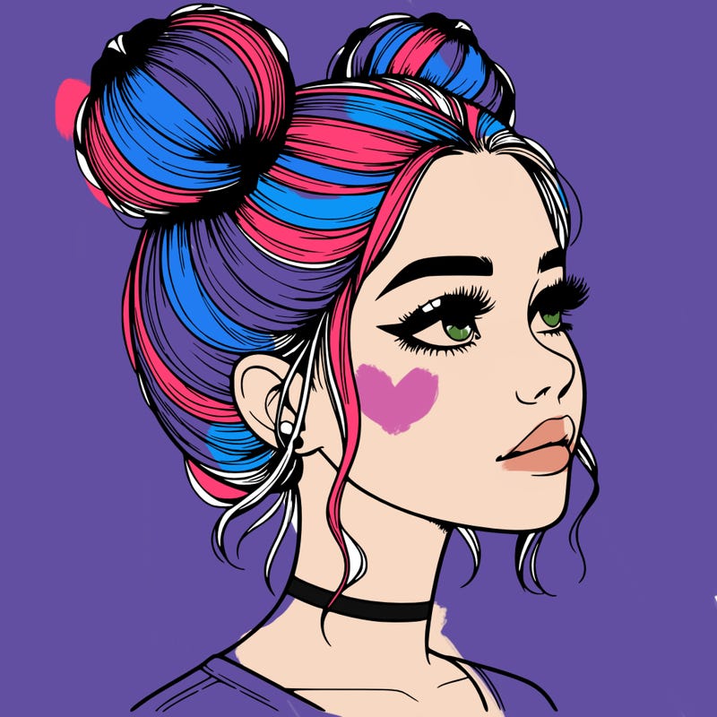 realistic girl with buns on the top of her head