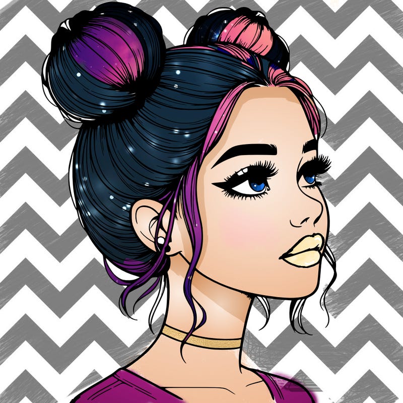 realistic girl with buns on the top of her head