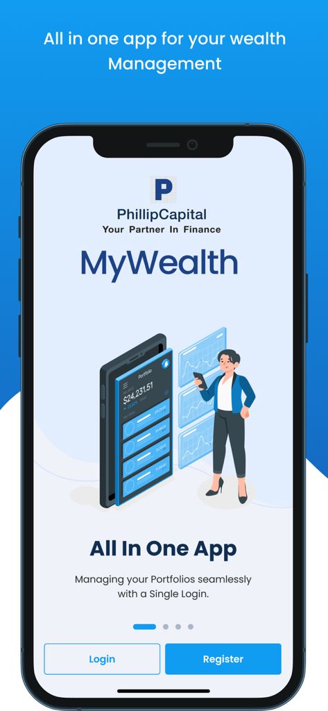 Phillip MyWealth - Phillip MyWealth app welcome screen highlighting all in one portfolio management.