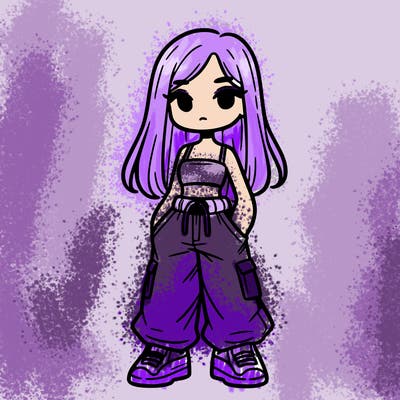 girl in baggy pants crop top with long hair