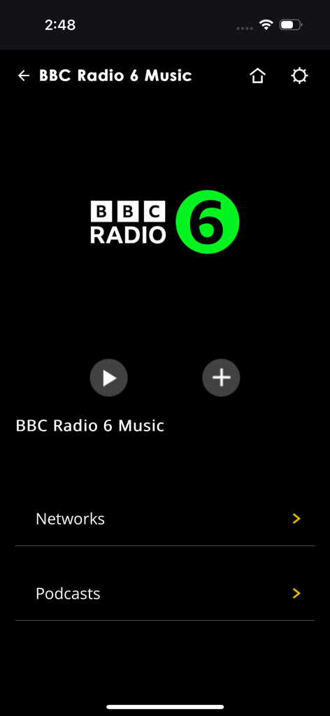ARCAM Radia - Interface da aplicação ARCAM Radia mostrando os controlos de reprodução para BBC Radio 6 Music