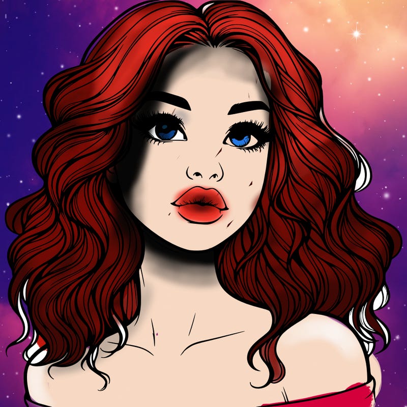 realistic girl with wavy hair and lips