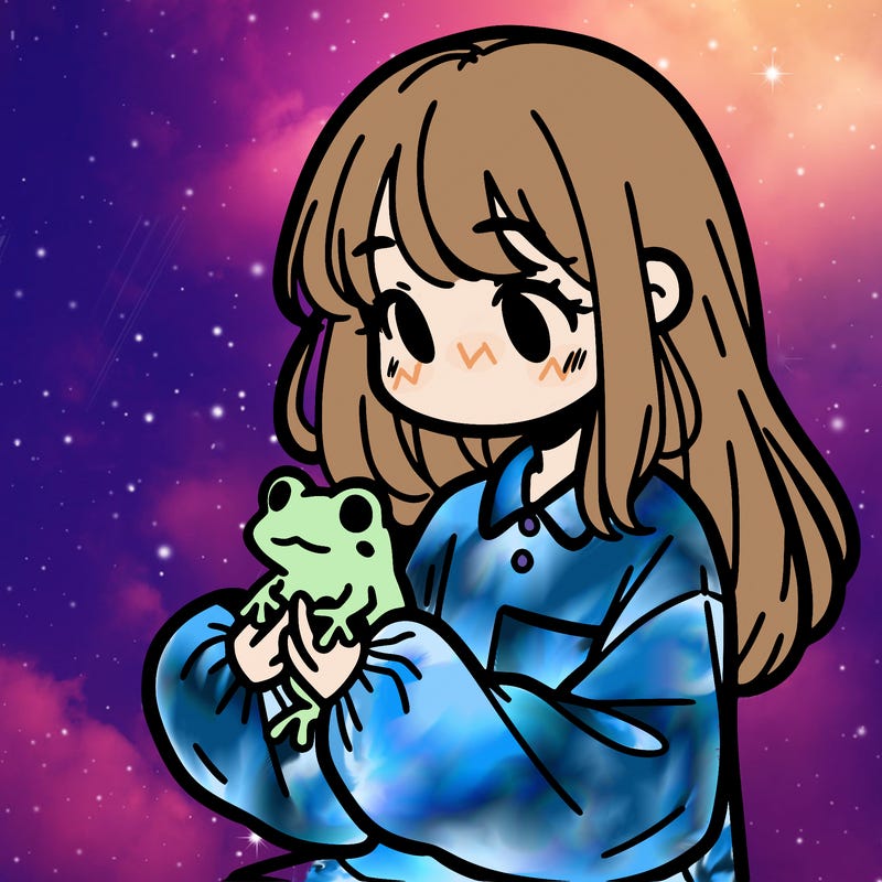 girl with long hair and a oversized shirt. and she is holding a frog