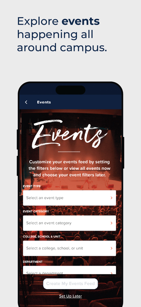 Illinois - Customizable events feed screen in the University of Illinois app