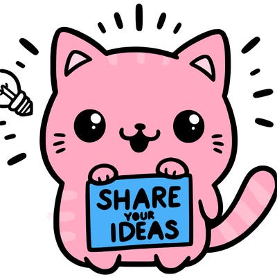 a cute cat saying share your ideas