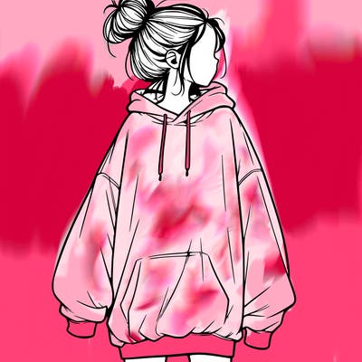 realistic girl with a oversized sweatshirt on and a bun
