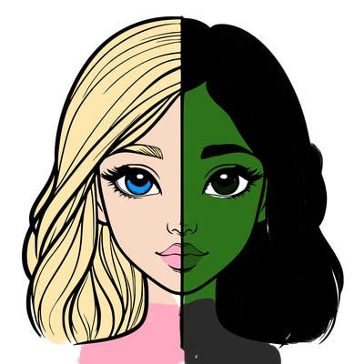 realistic girl face with line through the middle