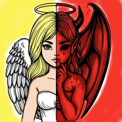 realistic angel half demon