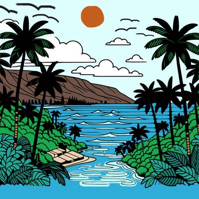 view of the ocean in hawaii lots of palm trees and beautiful view