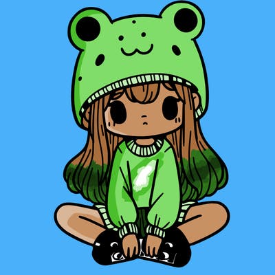 a girl wearing a frog hat and some frog socks