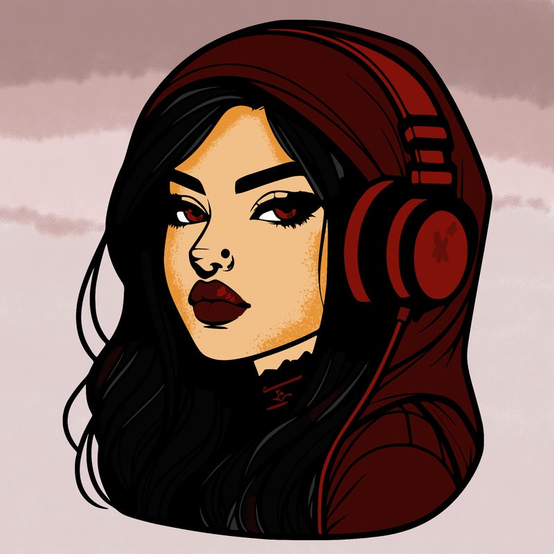 realistic cool girl with piercing and head phones