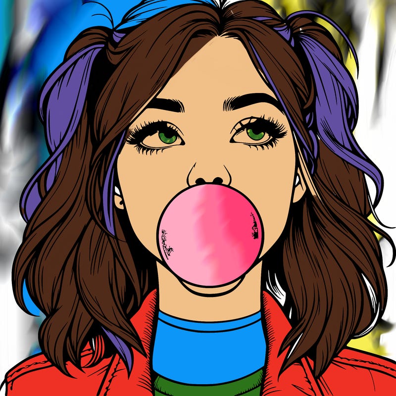 realististic girl blowing bubble -gum