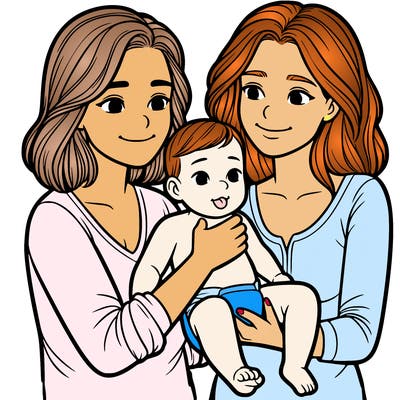 two realistic women holding one baby together
