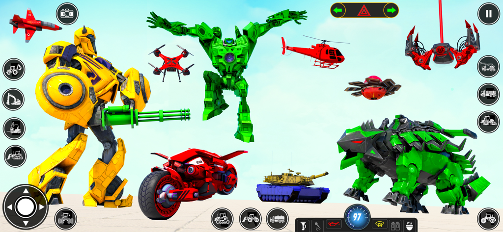 Super Robot Transform Games 3D - A collection of 3D transformable robots vehicles and a robotic dinosaur in a mobile action game