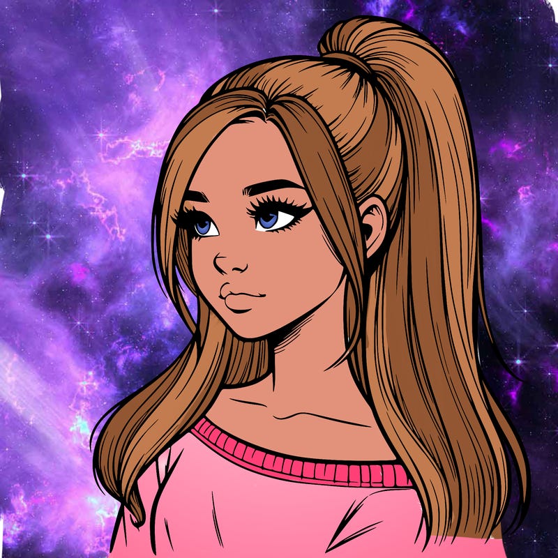 realistic girl with a high ponytail