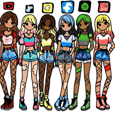 a group of girls wearing crop tops and shorts