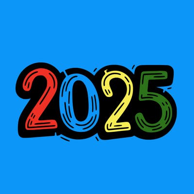 one line scrawled numbers sketch design “2025”