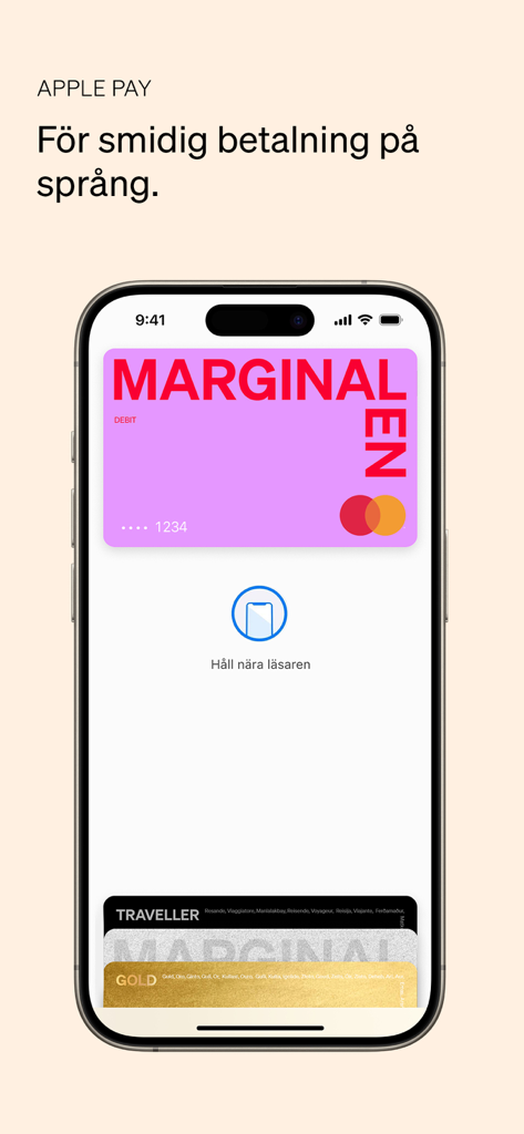 Marginalen Bank Privat - Smartphone displaying Marginalen Bank debit card in Apple Pay digital wallet