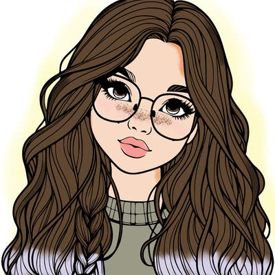 girl with long hair and freckles and glasses realistic