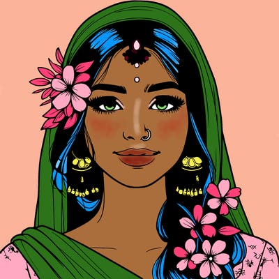 realistic girl with flowers