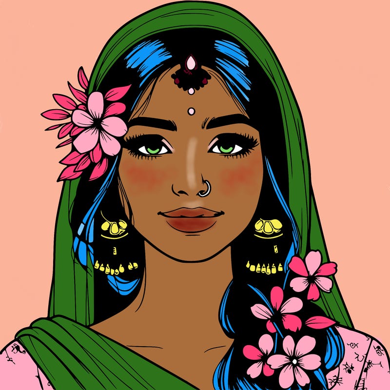 realistic girl with flowers