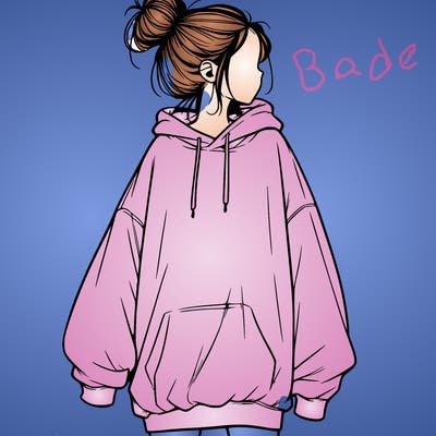 realistic girl with a oversized sweatshirt on and a bun