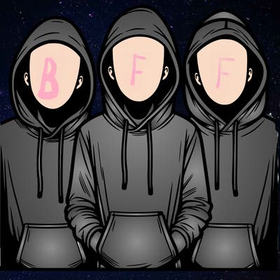 3 faceless people in  hoodies