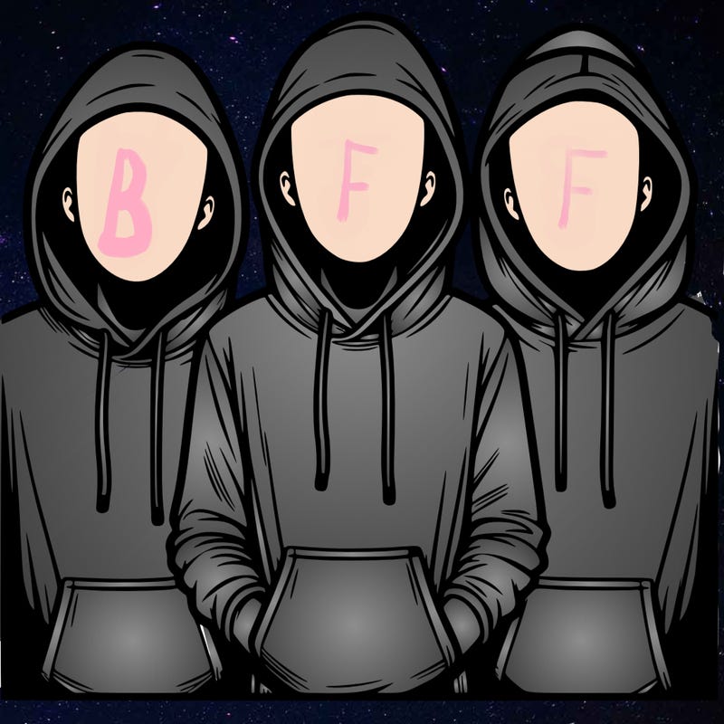 3 faceless people in  hoodies