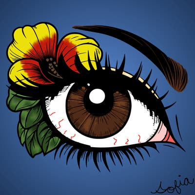 realistic eye with flower
